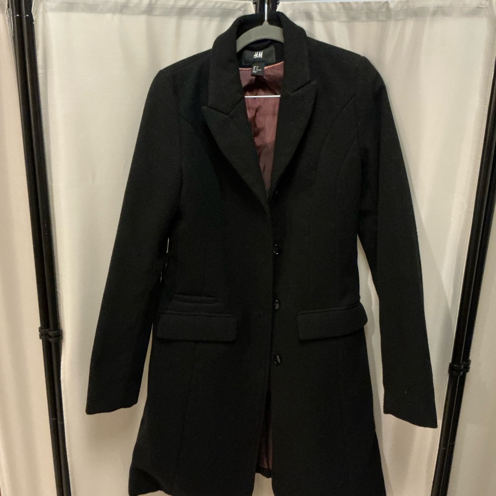 H&M Black Trench Coat Classic Formal Style